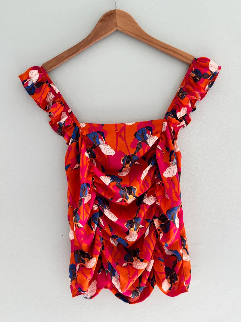 Rose & Olive Red Floral Ruffle-Trim Tank Top